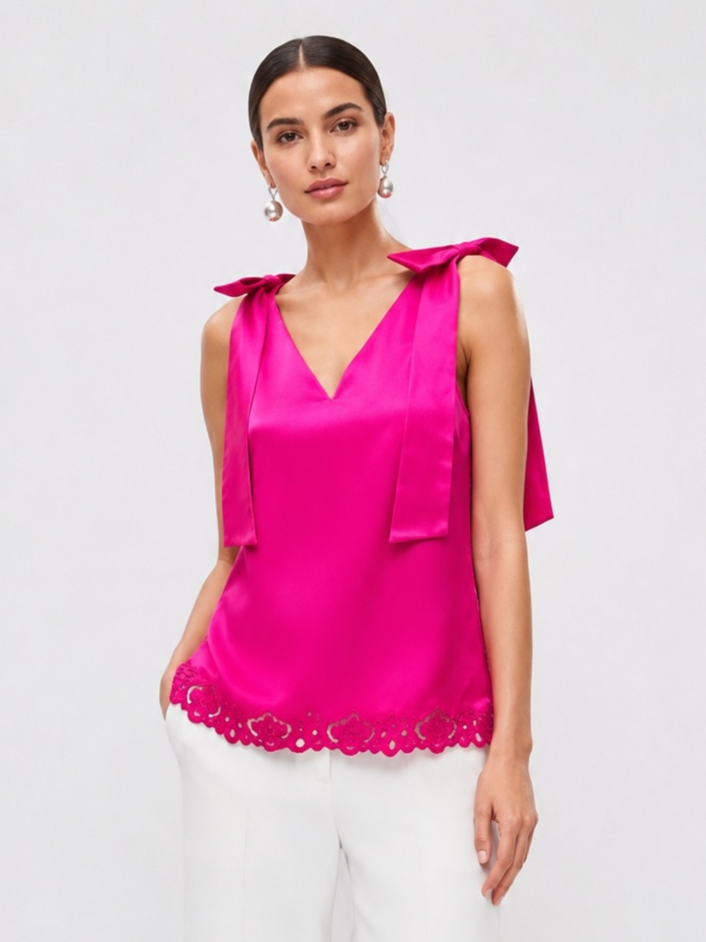Ted Baker London Daynaa Bow Shoulder V-Neck Blouse Pink Small NWOT Cotton Chic